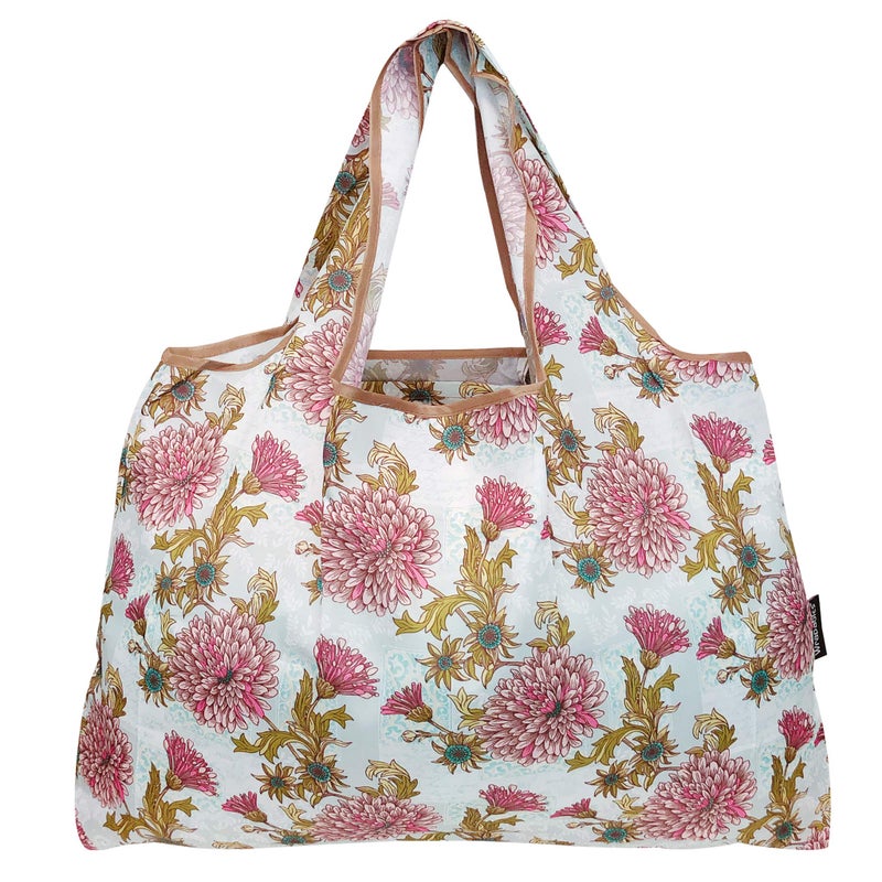 allydrew Large Foldable Tote Nylon Reusable Grocery Bag, 3 Pack, Pink Floral Bloom - Image 4